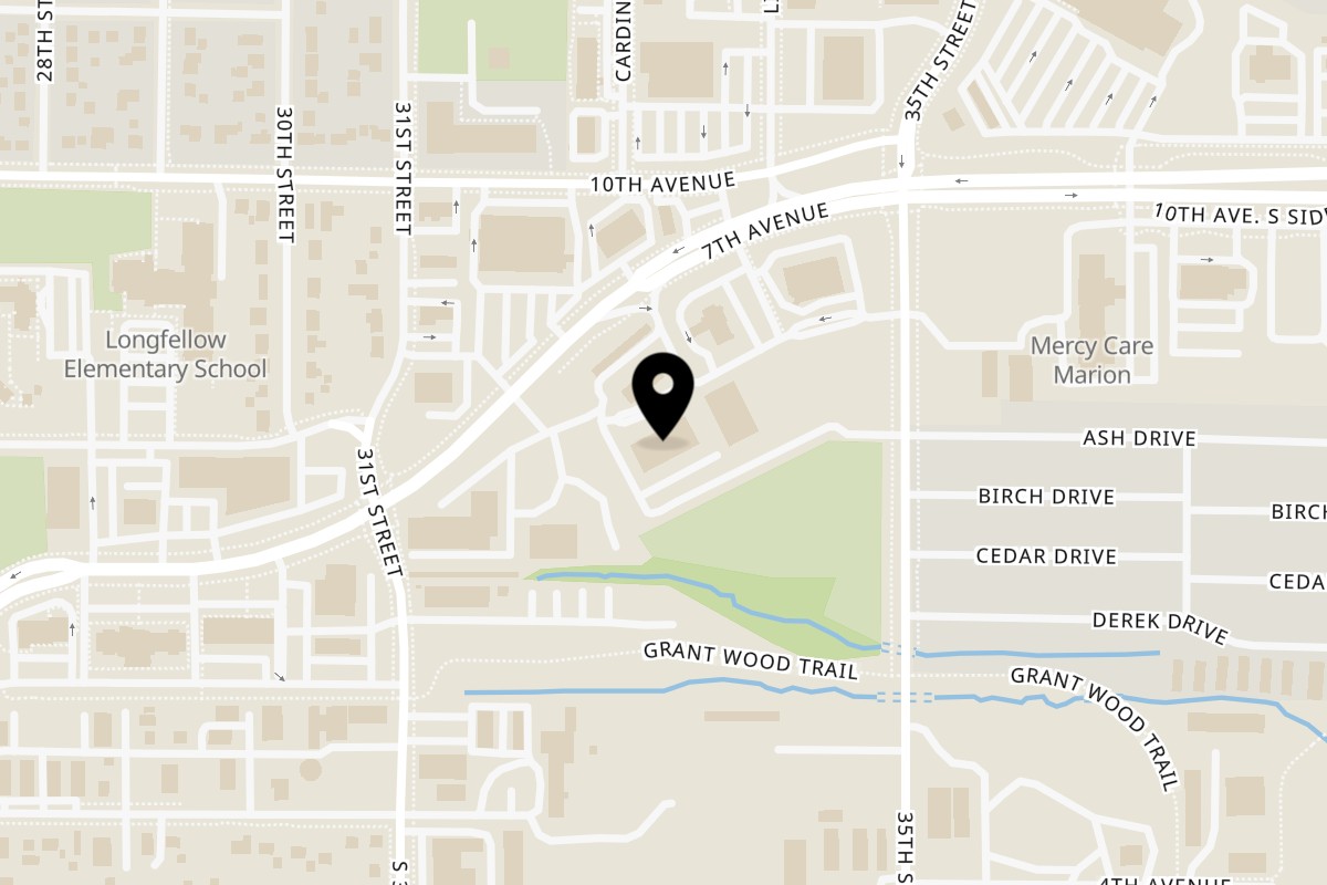 Map showing the location of La Cantina Bar and Grill on 3217 7th Ave in Marion
